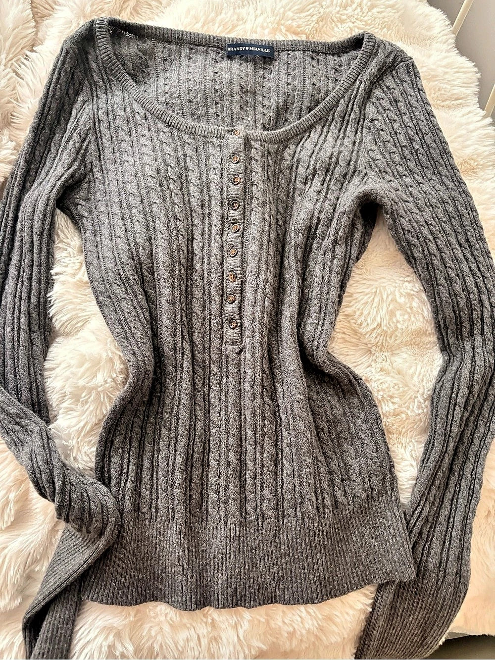 Brandy Melville Gray Ribbed Sweater with buttons